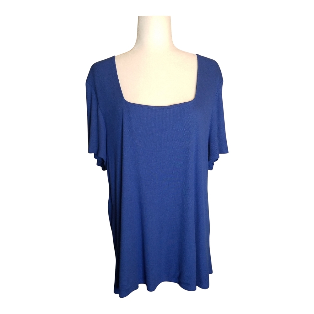 INC International Concepts Blue Flutter Sleeve Relaxed Blouse